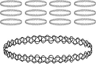 Eirian 12PCS Black Tattoo Choker Necklace Kit for Women Teen Girls | 90s 95s Vintage Elastic Stretchable Neon Gothic Plastic Choker,Cute Collar Clavicle Jewelry Accessories