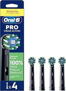 Oral-B Pro Cross Action Electric Toothbrush Heads, 4 Count, Black | X-Shaped & 16° Angled Bristles, Deep Plaque Removal, Usage Indicator Bristles, Fits Oral-B Handles Except iO & Pulsonic