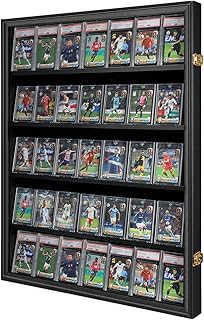 Temgee 35 Graded sports card wall-mounted display case for shows, Black | Matte black wooden frame, UV anti-yellow acrylic panel, lockable design, hockproof foam packaging, for vendor card