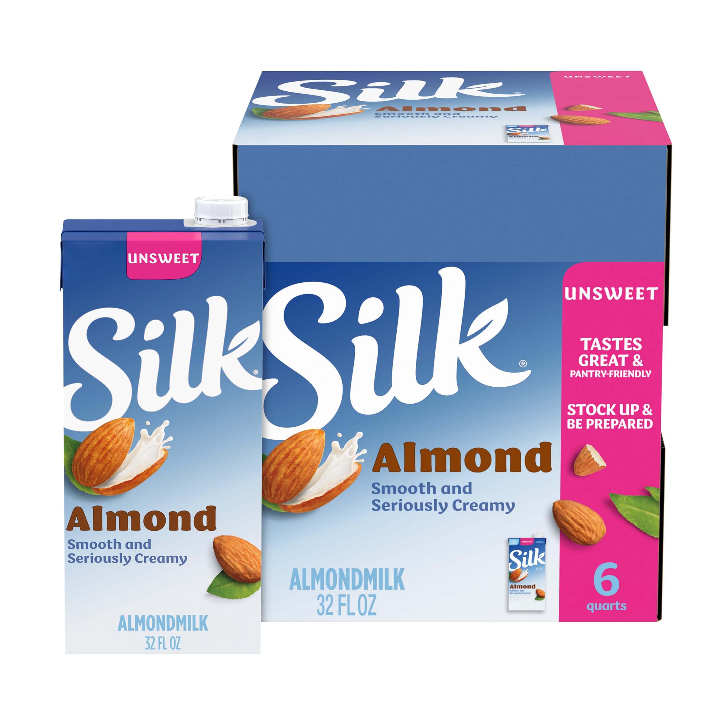 Silk Plant Based Shelf-Stable Almond Milk, Unsweetened, 32 fl oz, 6 Count | Dair