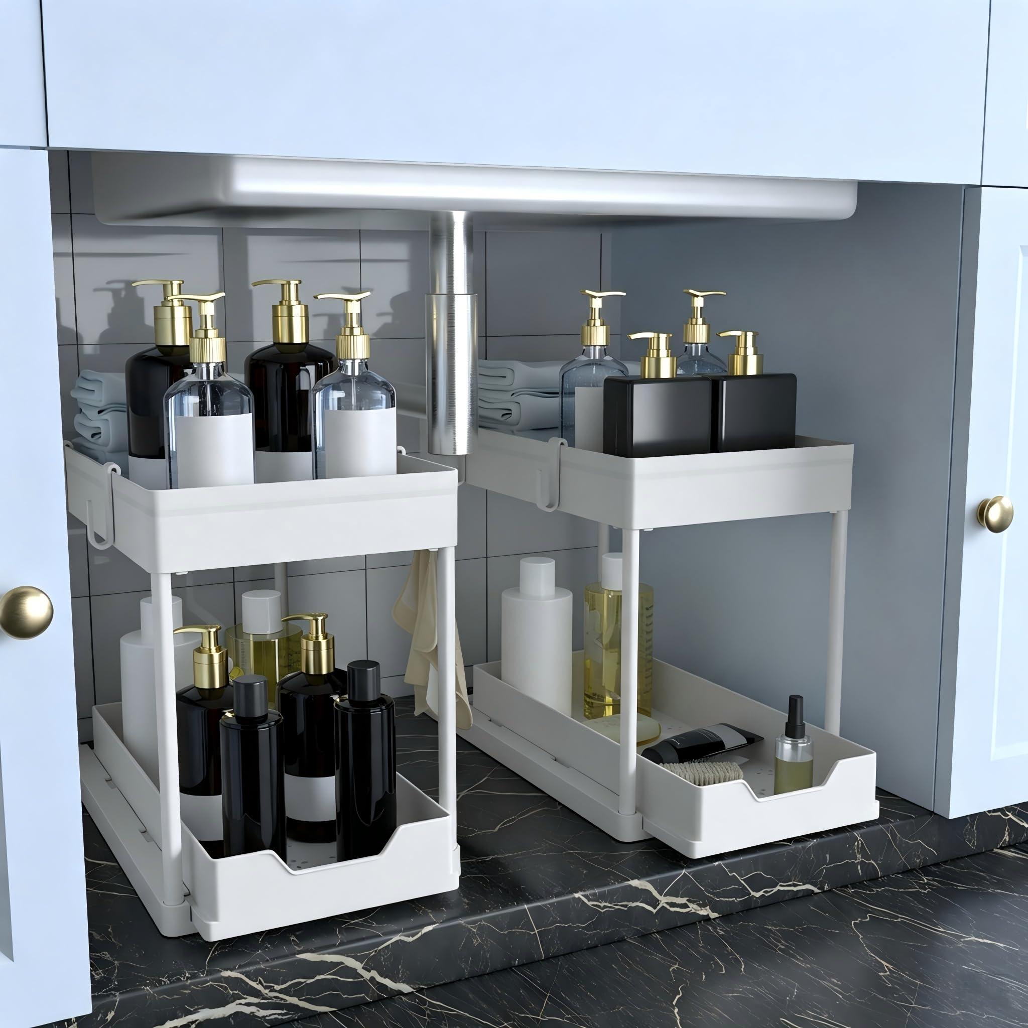 DEKAVA Under Sink Organizer 2 Pack, Bathroom Organizes, 2 Tier Sliding Cabinet B