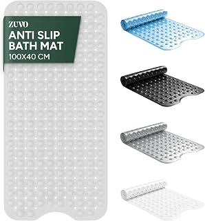 Zuvo Extra Long Bath Mat Non Slip Anti Mould, 100 x 40 cm, Clear