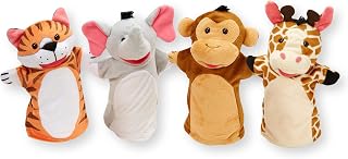 Melissa & Doug Zoo Friends Hand Puppets (Set of 4) - Elephant, Giraffe, Tiger, and Monkey