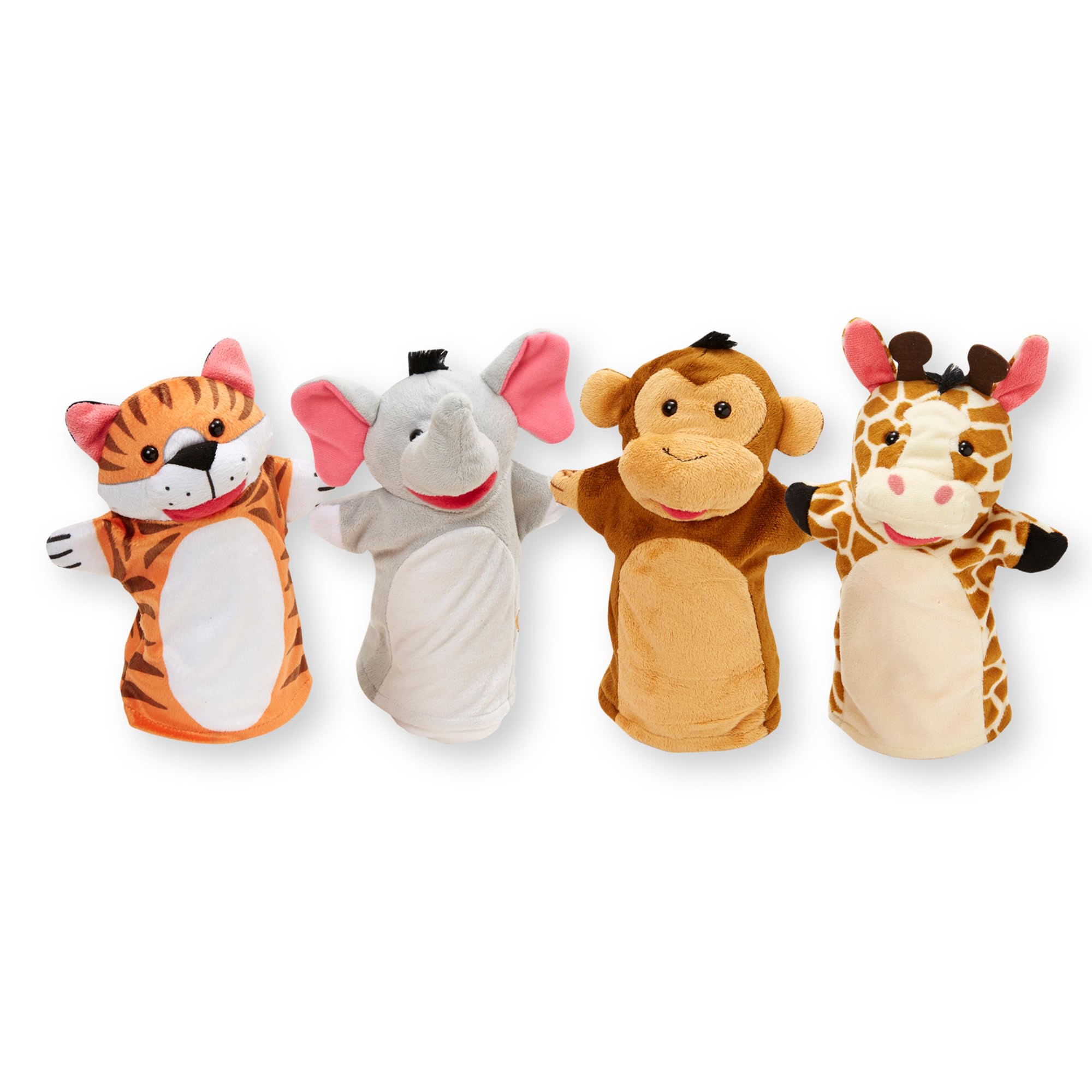 Melissa & Doug Zoo Friends Hand Puppets (Set of 4) - Elephant, Giraffe, Tiger, a