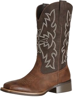 J's.o.l.e Women Cowgirl Boots Square Toe Wide Calf Ladies Fashion Cowboy Western Boots