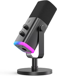 FIFINE AM8 Dynamic XLR/USB Gaming Microphone | Streaming Computer Mic. Podcast, Studio, Voiceover, Recording. RGB, Mute, Monitoring Headphone Jack, Gain Knob. Black.