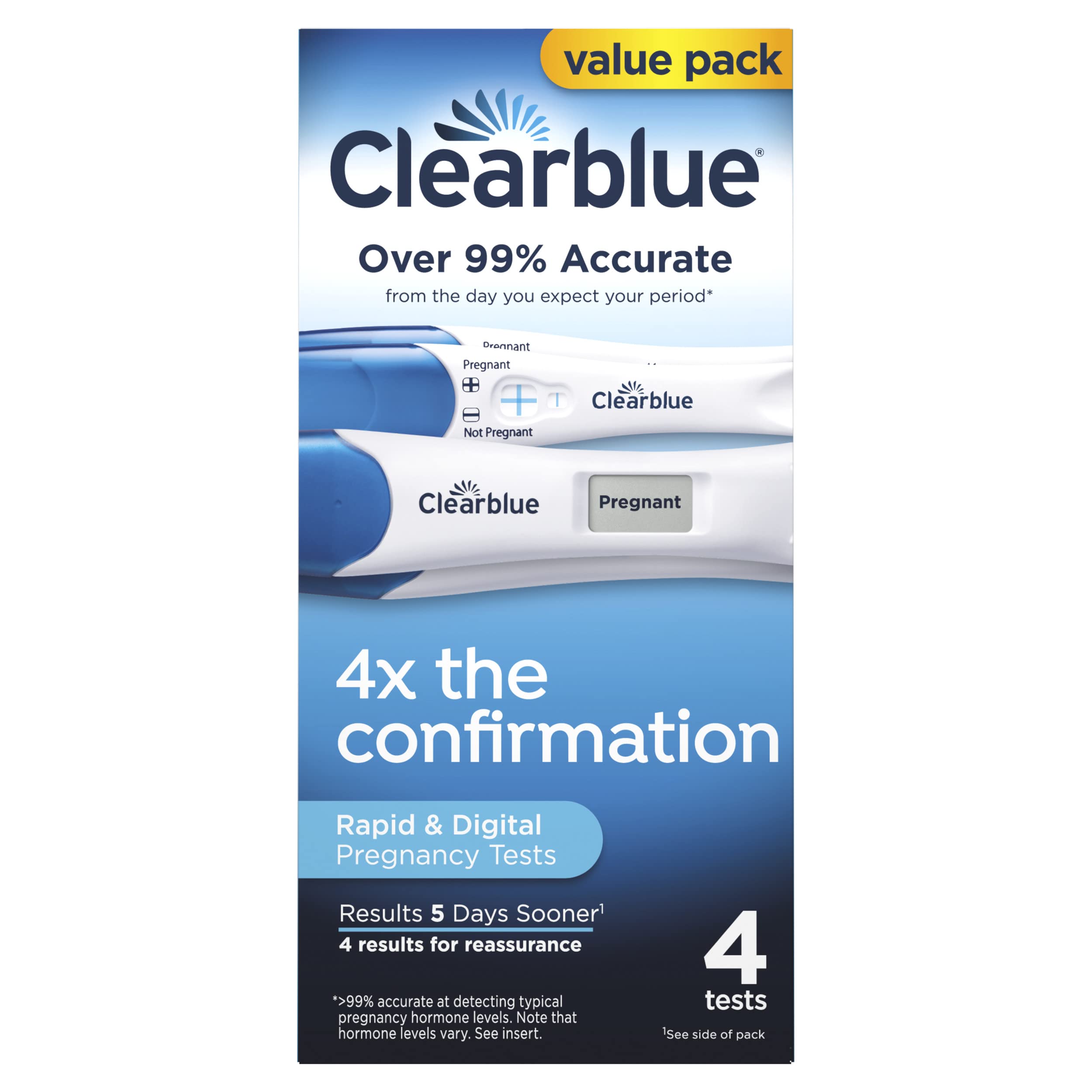 Clearblue Pregnancy Test Combo Pack, 4ct - Digital with Smart Countdown & Rapid 