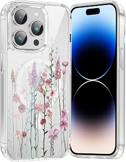Saqmkil Magnetic Cover for iPhone 16 6.1 inches, Compatible with MagSafe, Transparent Case Aesthetic Designs Flowers Women Girl Case, Soft Silicone Bumper Shockproof Anti-Scratch Protective Cover, 03