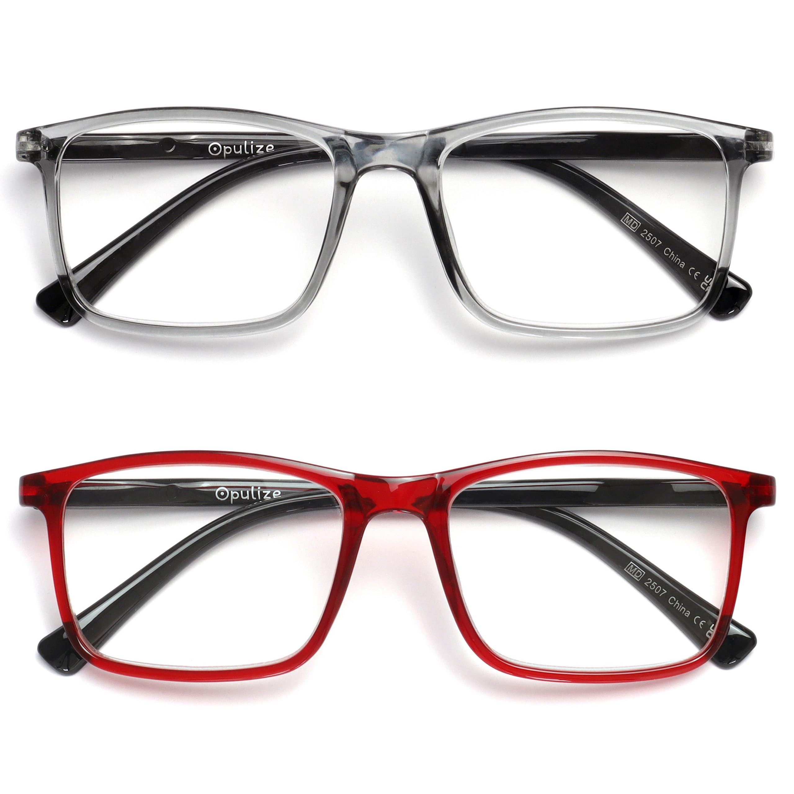 OPULIZE Ink 2 Pack Large Reading Glasses Dark Grey Red Men Women Spring Hinges R