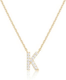 PAVOI 14K White Gold Plated Cubic Zirconia Initial Necklace | Letter Dainty Necklaces for Women