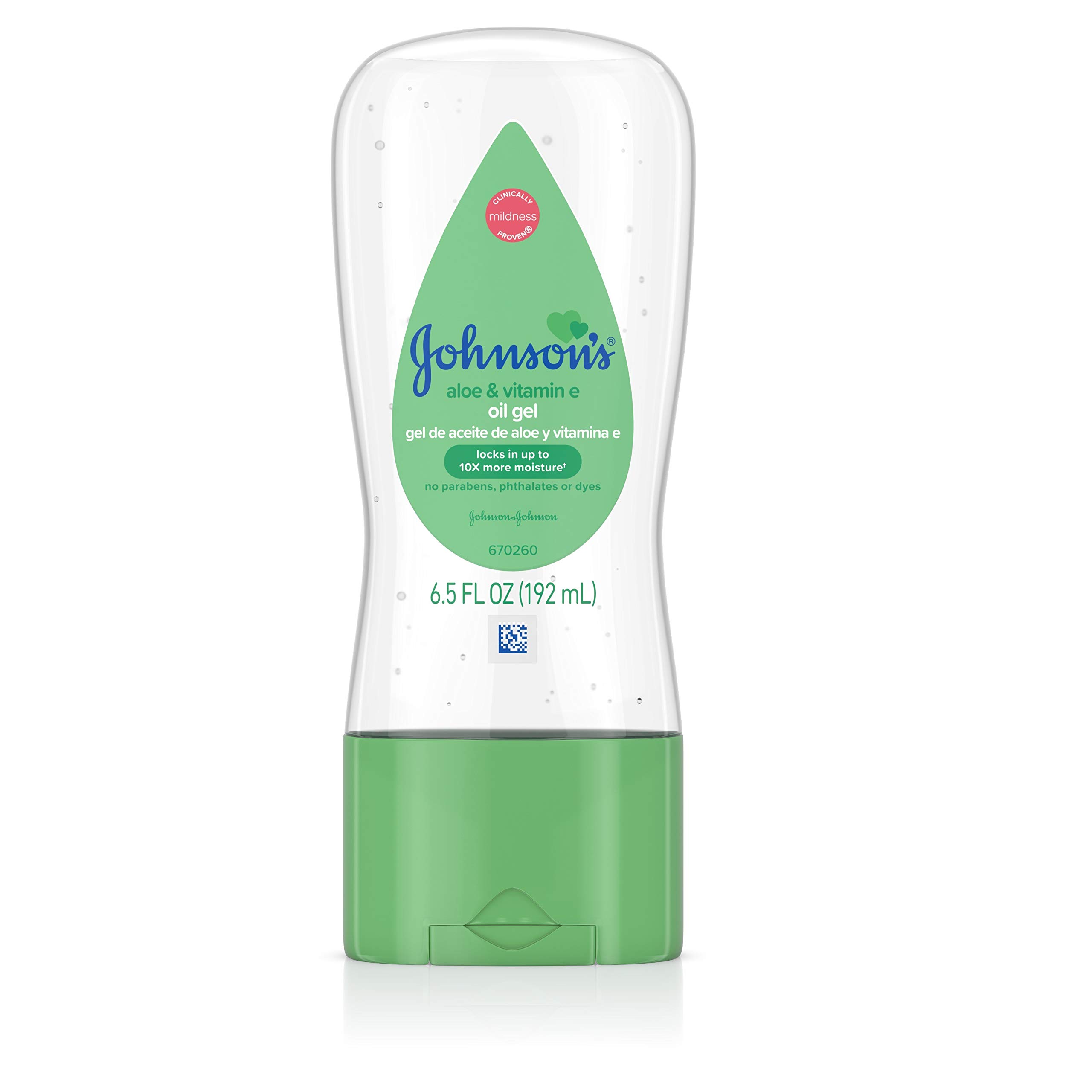 Johnson's Baby Oil Gel, Aloe Vera & Vitamin E, 6.5 fl oz | Mineral Oil Enriched,