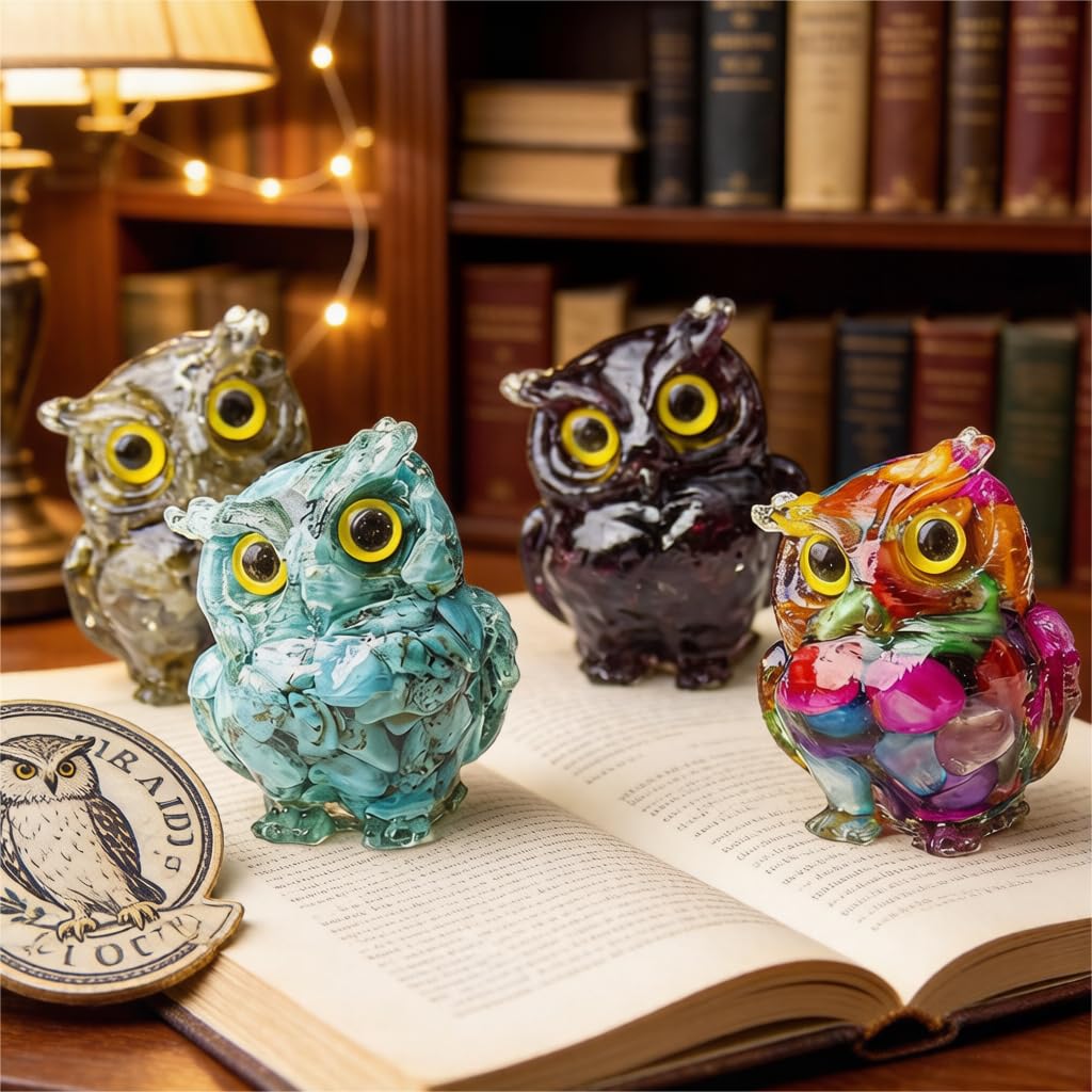 Crystal Sparks Owl Collectible Figurine Mini Ornament Resin and Natural Crystal 