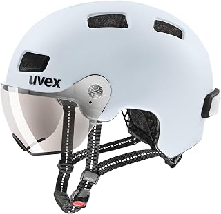 uvex Rush Visor Unisex Lightweight City Helmet with Integrated LED Light Cloud Matt 58-61cm