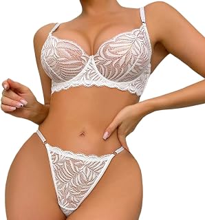 Sexy White Lace Lingerie Set Underwire Bra and Thong Honeymoon 2 Piece Set