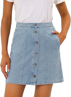 Allegra K Women's Denim Skirts Casual A-Line Short Button Down Jean Skirt