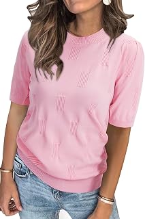 Arach&Cloz Women's Knitted Sweater Short Sleeve Round Neck Sweater Elegant