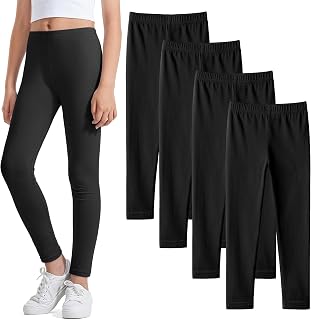Auranso Girls Leggings 4 Pack Kids Basic Cotton School Uniform Pants