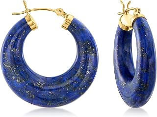 Ross-Simons Round Gemstone Hoop Earrings in 14kt Gold 1 1/8 inches