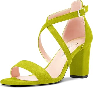 Castamere Women's Block Chunky High Heel Open Toe Sandals Strappy Cross Buckle Wedding Sexy Dress Shoes
