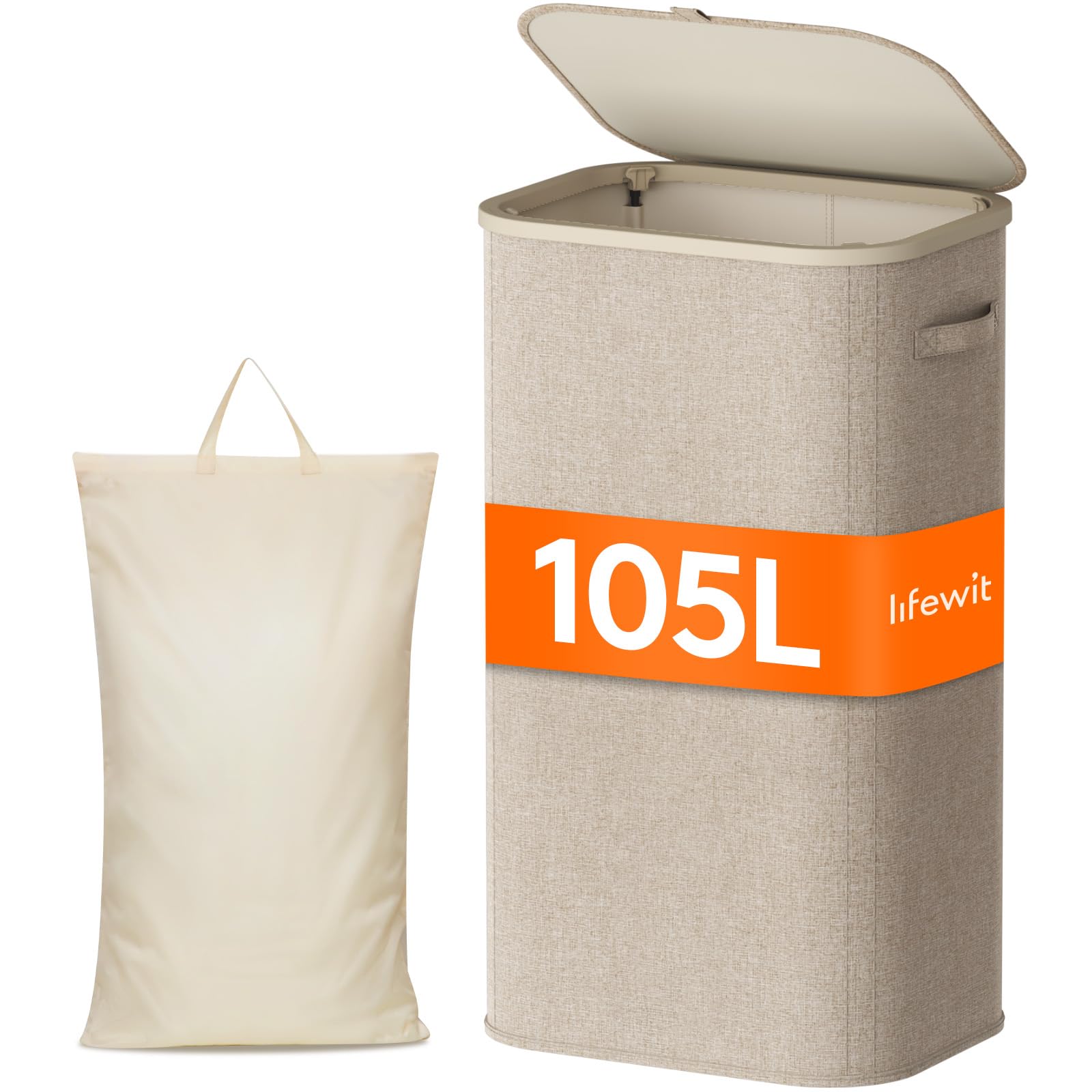 Lifewit 105L Laundry Basket with Lid, Large Laundry Hamper with Handles and Remo