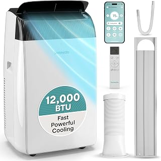 SereneLife 12,000 BTU Portable Air Conditioner with Dehumidifier & Fan | Portable AC Unit with WiFi for Wide Area Climate Control | Compact Standing Air Conditioner with Window Kit