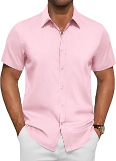 siliteelon Short Sleeve Shirts Men Stretch Dress Formal Stain Shield Shirt