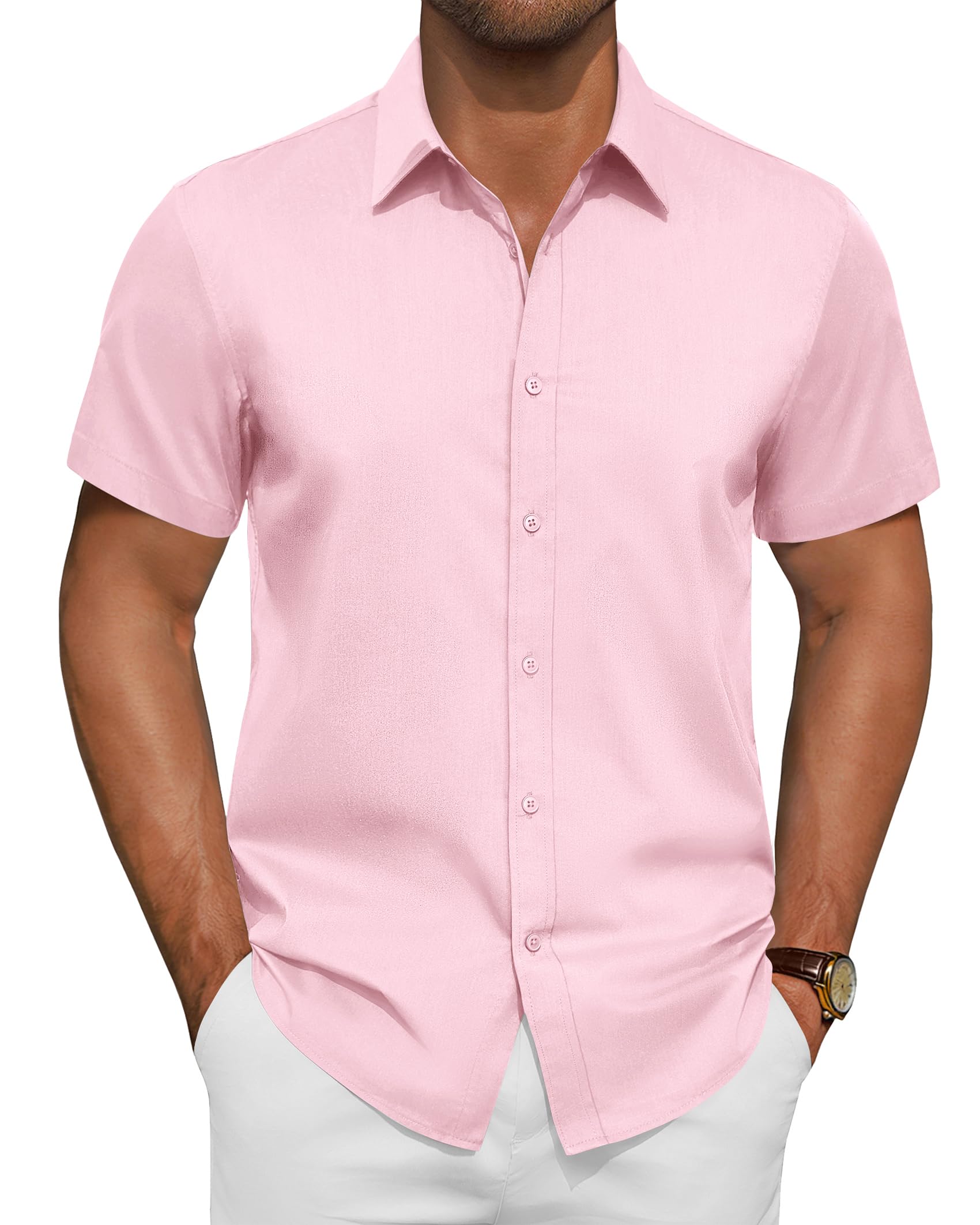 siliteelon Short Sleeve Shirts Men Stretch Dress Formal Stain Shield Shirt