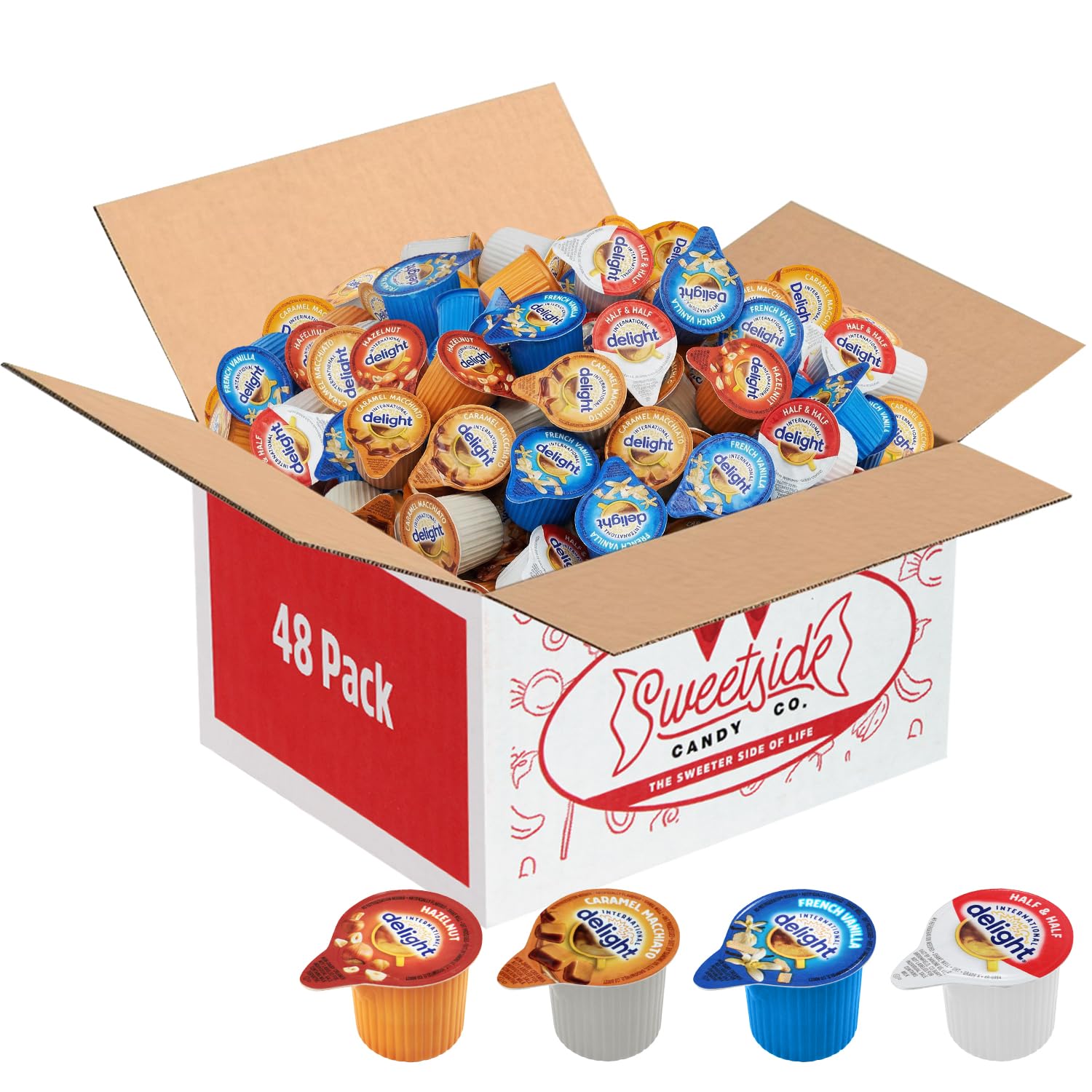 Coffee Creamer Singles Variety Pack, 48 Count, Hazelnut, French Vanilla | Carame