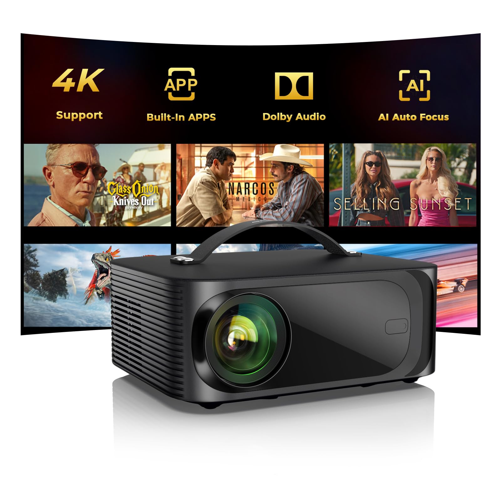 ONOAYO Outdoor-Projector-4K with AI Auto Focus,50WDolby Audio,Built-in Apps | Hi