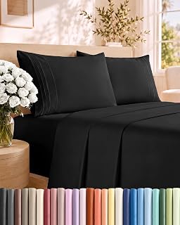 King Size 4 Piece Sheet Set - Comfy Breathable & Cooling Sheets - Black