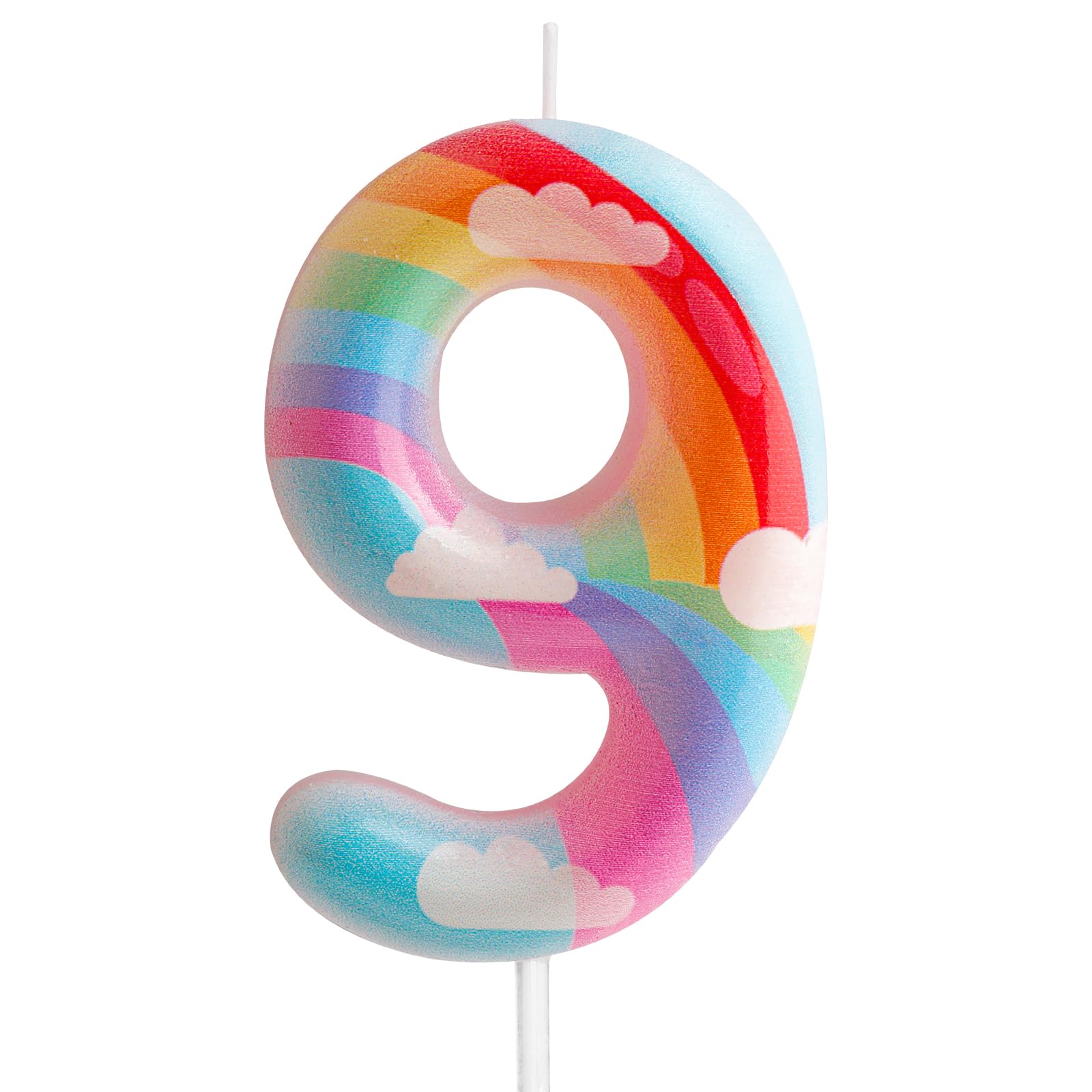 9th Birthday Candles, Number 9, Pink, Rainbow, Cloud and Rainbow Birthday Cake T