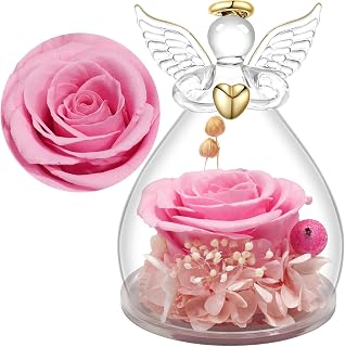 Yamonic Ewige Rose Engel Geschenke für Frauen, Ewige Rose im Glas Geschenke für Mama,Engel Figur Geburtstagsgeschenke für Frauen,Oma Geschenk,Echte Rose Schutzengel Weihnachten Muttertagsgeschenk