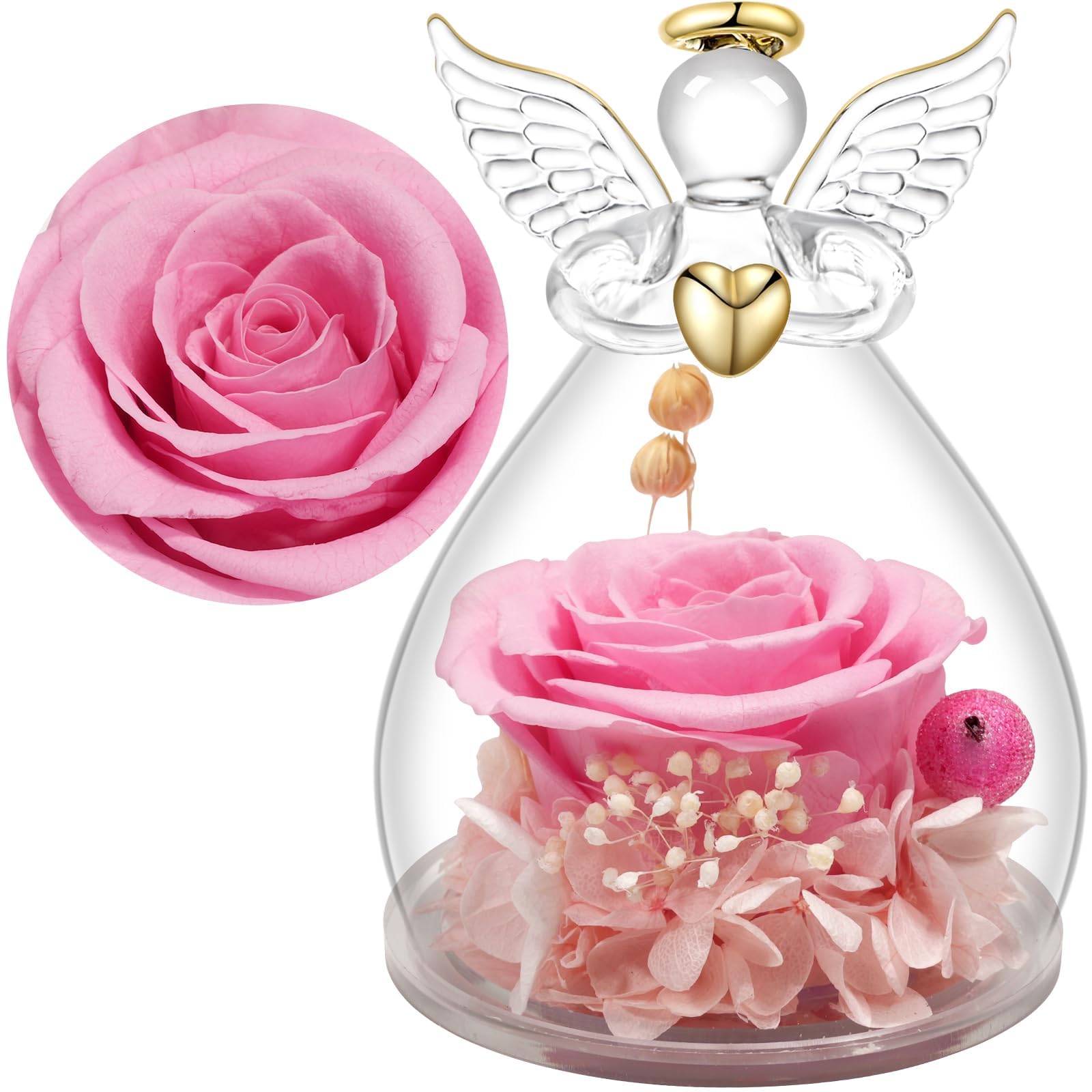 Yamonic Ewige Rose Engel Geschenke für Frauen, Ewige Rose im Glas Geschenke für 
