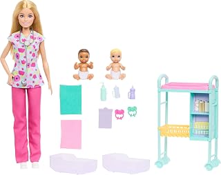 Barbie Careers Baby Doctor Themed Doll and Playset | 2 Baby Dolls with Doctor Fashion Doll, Examination Table & More, Ages 3+