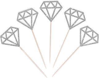 CloverCrafts 12 x Silver Glitter Diamond Ring Cupcake Toppers – Engagement & Wedding Decor