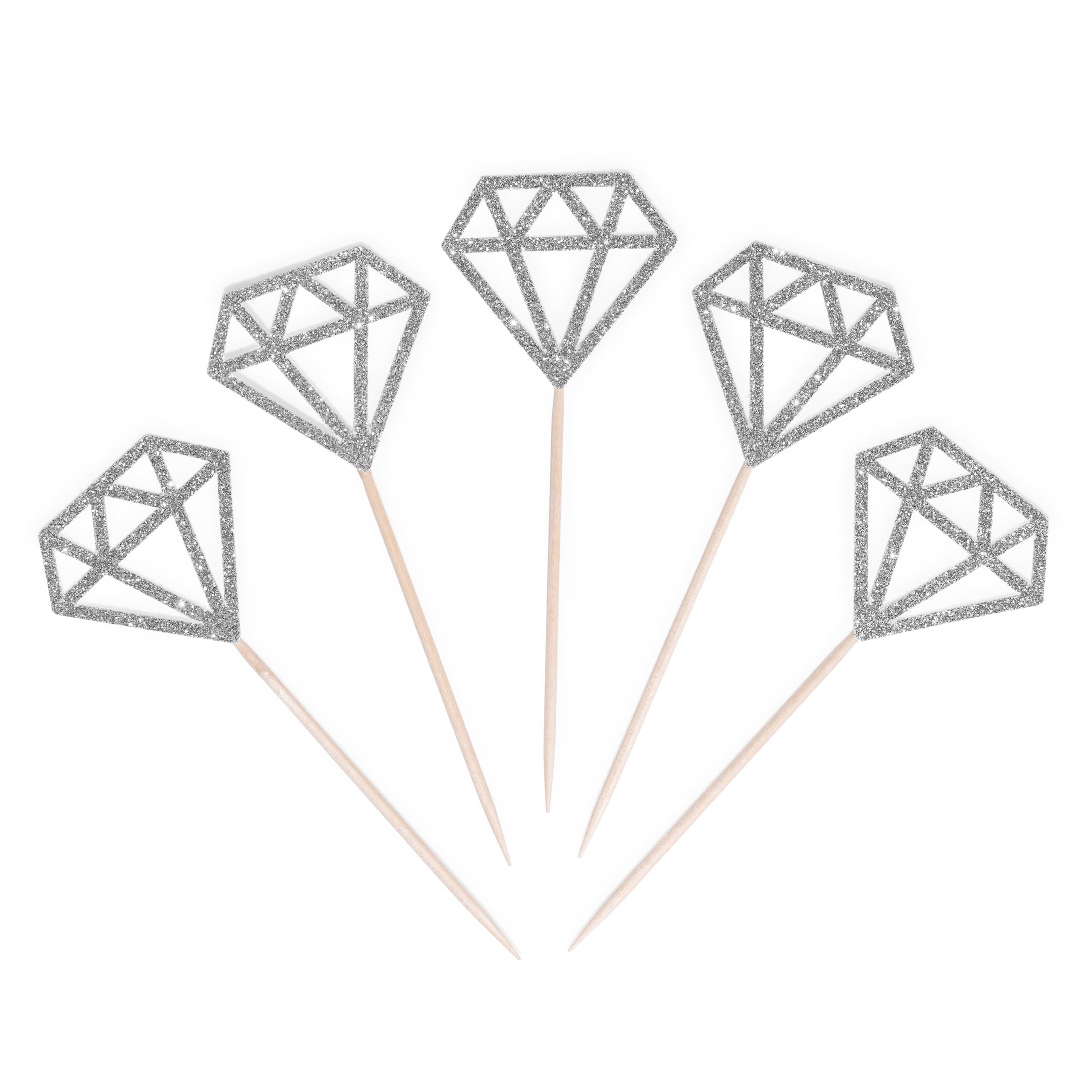 CloverCrafts 12 x Silver Glitter Diamond Ring Cupcake Toppers – Engagement & Wed