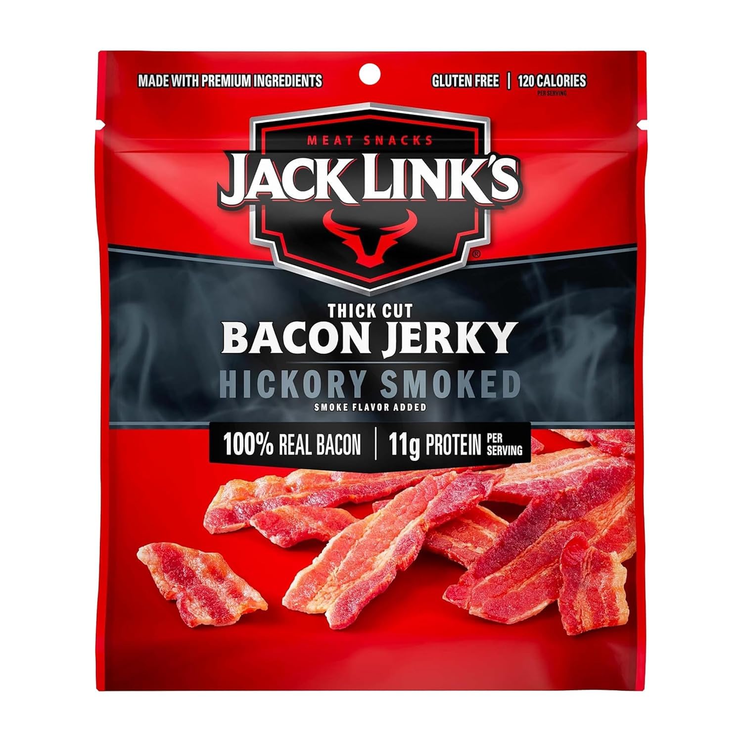 Jack Link's Hickory Smoked Bacon Jerky - 2.5 oz | Bag - Ready to Eat Real Meat P