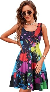 uideazone Women Funny Print Sleeveless U Neck A Line Casual Midi Dress
