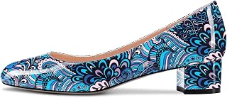 CASTAMERE Chunky Wide Low Kitten Heel Round Closed Toe Pumps Slip-on Cute Classic Dress Shoes
