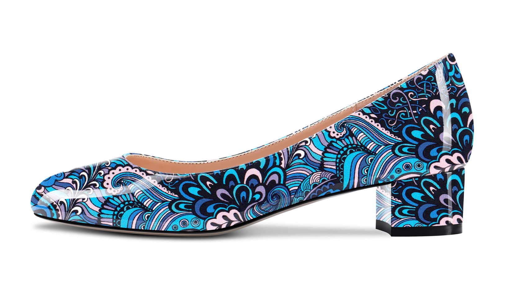 CASTAMERE Chunky Wide Low Kitten Heel Round Closed Toe Pumps Slip-on Cute Classi