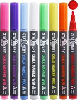 STATIONERY ISLAND Chalk Pens for Blackboard, Liquid Chalk Markers for Chalkboard, Glass,Window Drawing,3mm 8 Colours