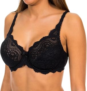 Playtex Women's Bra with Underwired Flower Elegance Lace Perfect Support x1, Black, 110C
