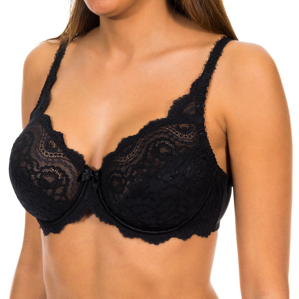Playtex Women's Bra with Underwired Flower Elegance Lace Perfect Support x1, Bla