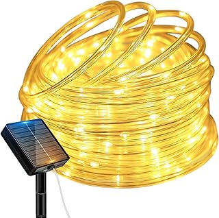 btfarm 10M Solar Rope Lights Outdoor Garden, 8 Modes Solar String Lights | IP65 Waterproof PVC Tube Lights, 100 LED Strip Solar Powered for Patio Tree Party Wedding Christmas Decor, Warm White