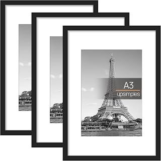 upsimples 3 Pack A3 Frame, Picture Frames, Versatile Photo Frame, Black A3 | Ideal for Photos, Posters, Art Display, Certificates, Freestanding, and Wall Mountable, 29.7x42cm