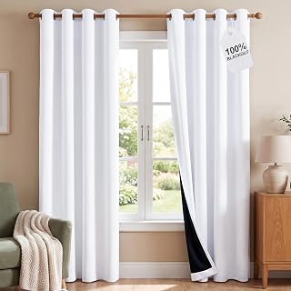 NICETOWN 100% Blackout Window Curtains, 52in x 84in, Pure White, 2 Pcs | Thermal Insulated Black Liner, For Nursery Room, Noise Reducing, Heat Blocking, 2 Panels