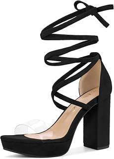 Allegra K Women's Platform Lace Up Clear Chunky Heels Sandals