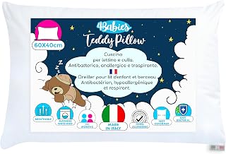 Pillow 40 x 60 cm for children from 1 year old, breathable cushion for children's or baby bed with 100% Italian cotton cover, hypoallergenic anti-dust mite cushion
