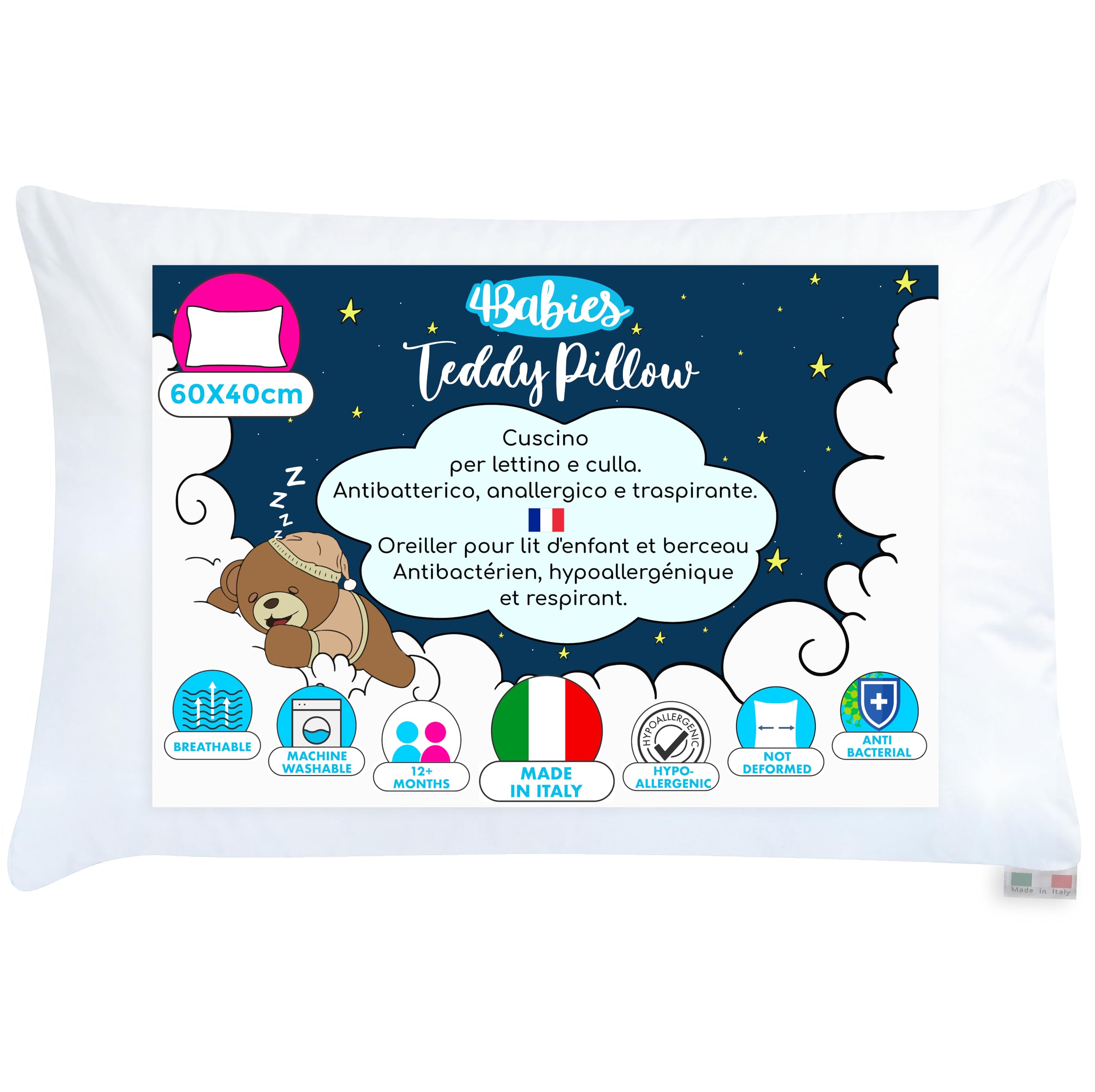 Pillow 40 x 60 cm for children from 1 year old, breathable cushion for children'