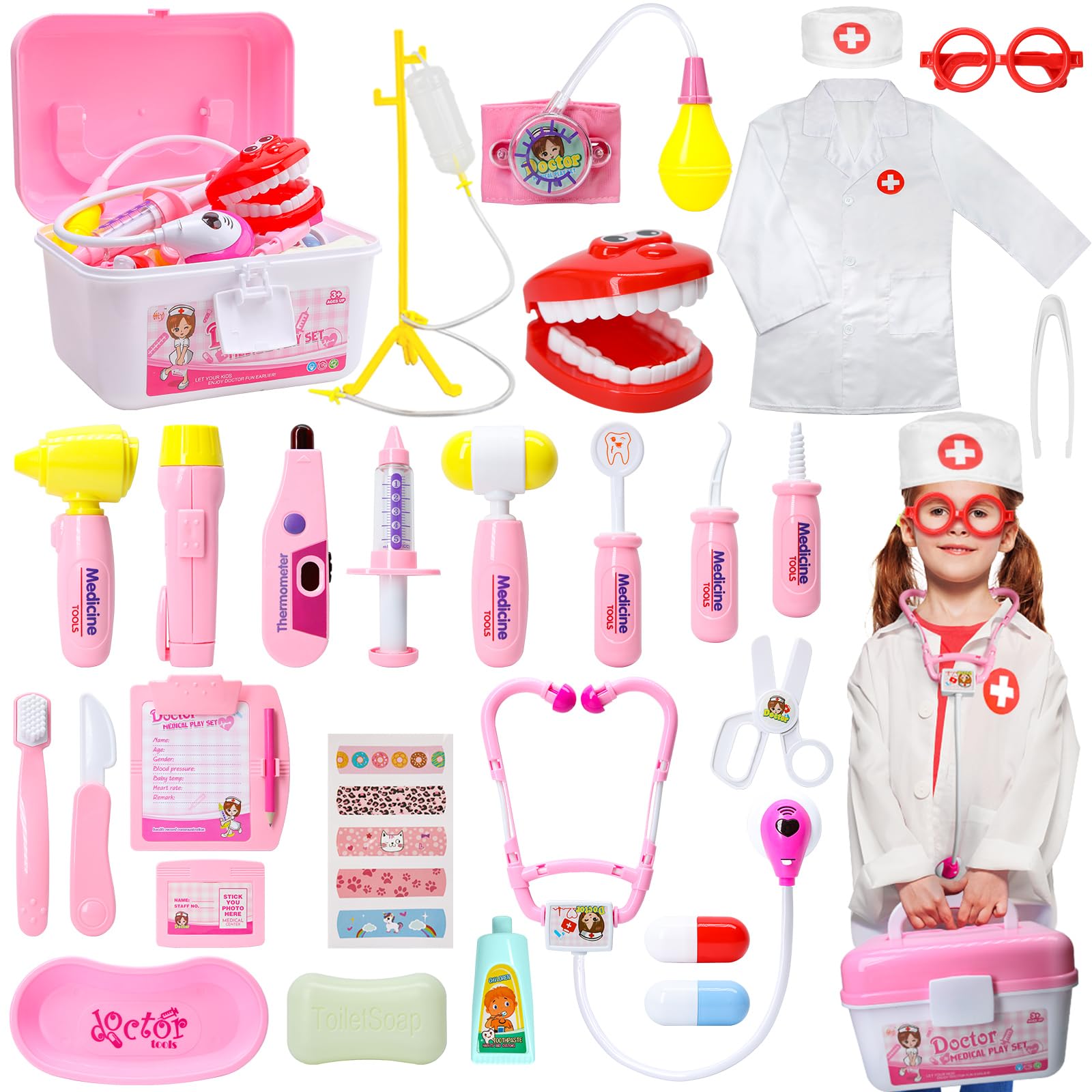 LOYO Doctor Kit Kids, Dentist Kit Pretend Play Set, Toys for Girls Age 3-6 | 37 